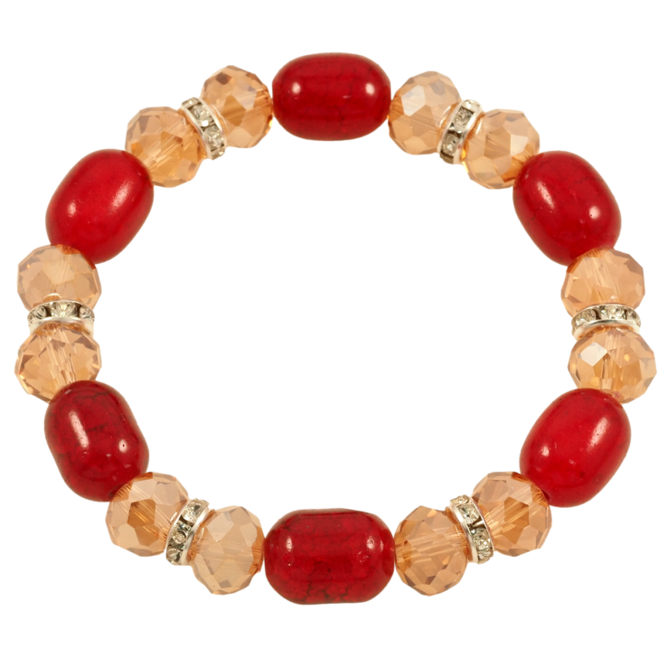 Браслет на гумці скло «Золотисто-червоні намистини, ø 10мм» вільний розмір фото №16