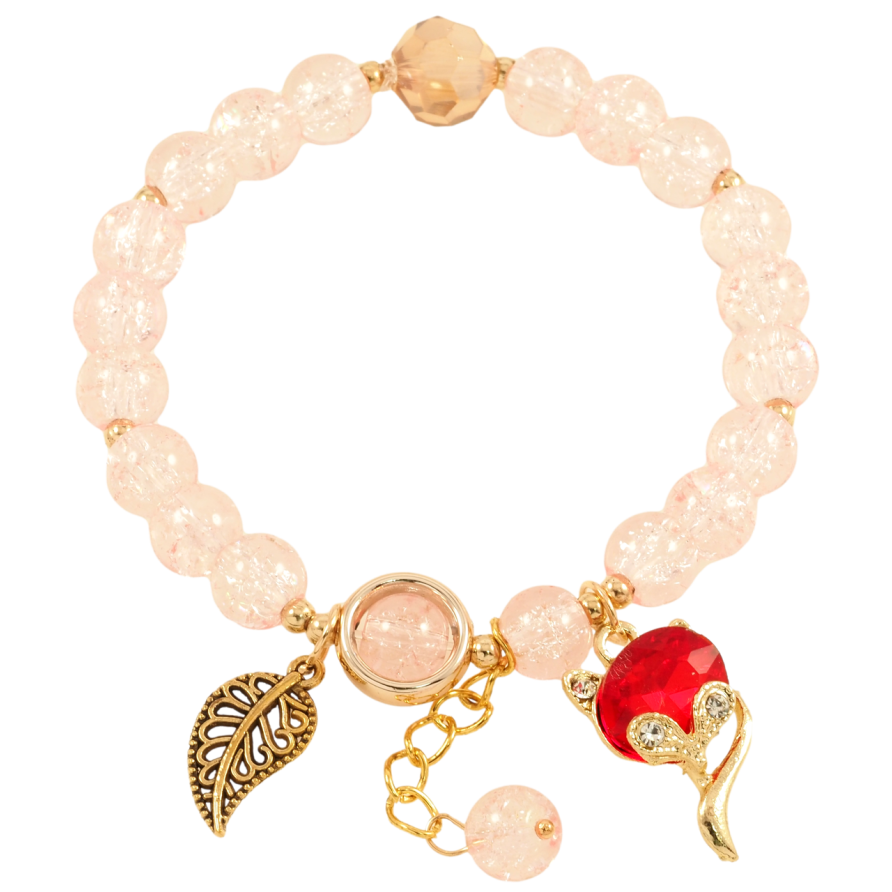 Браслет на резинке стекло Светло-розовые бусины с подвесками, ø 8мм свободный размер фото №1 Браслет на резинке стекло Светло-розовые бусины с подвесками, ø 8мм свободный размер фото №1