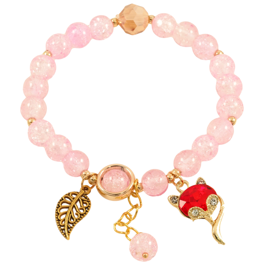 Браслет на резинке стекло Розовые бусины с подвесками, ø 8мм свободный размер фото №1