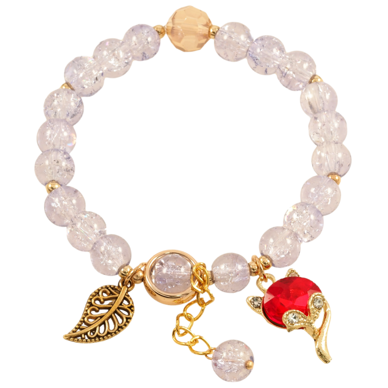 Браслет на резинке стекло Сиреневые бусины с подвесками, ø 8мм свободный размер фото №1