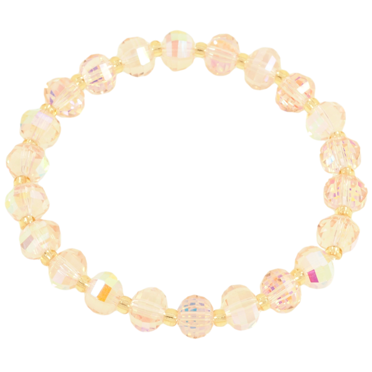 Браслет на гумці скло «Рожево-райдужні скляні намистини, ø 7мм» вільний розмір фото №19