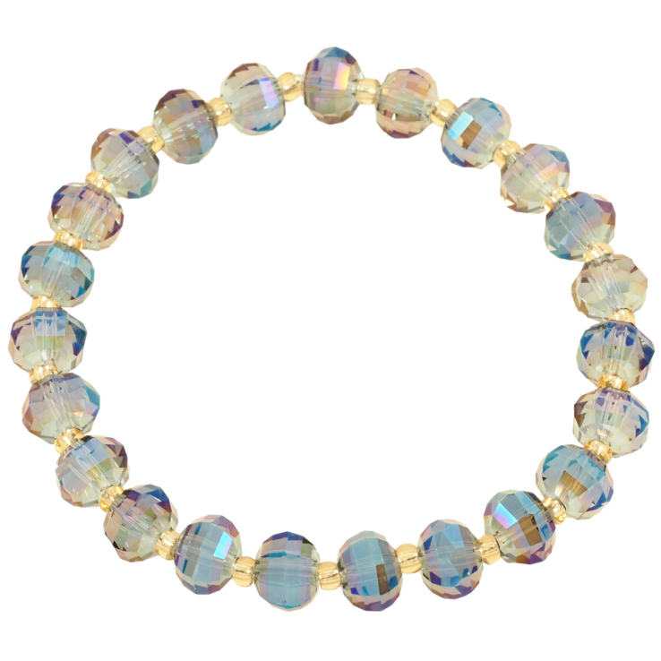 Браслет на гумці скло «Сіро-райдужні скляні намистини, ø 7мм» вільний розмір фото №13