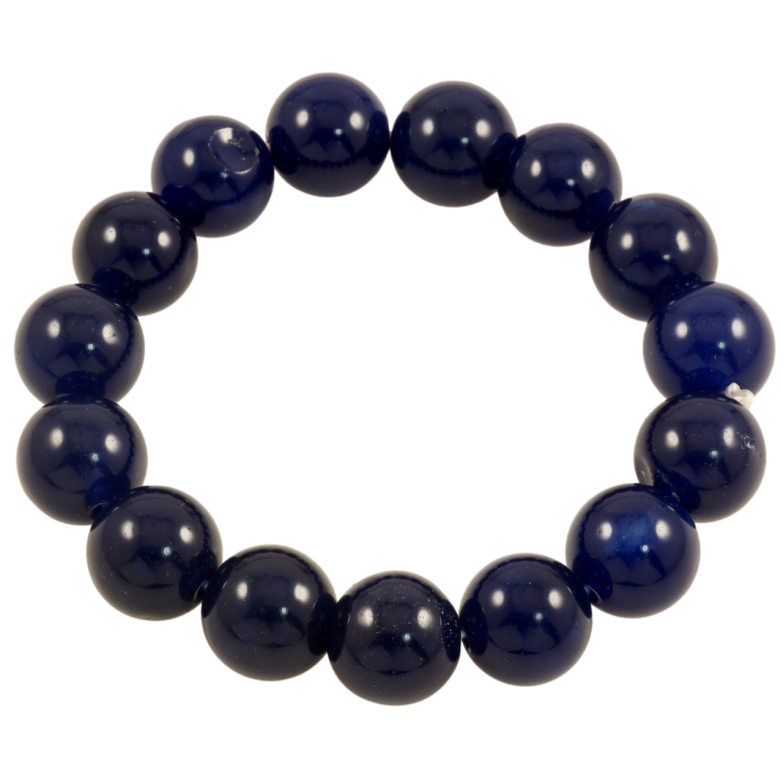 Браслет на резинке стекло Синие стеклянные бусины, ø 13мм свободный размер фото №1