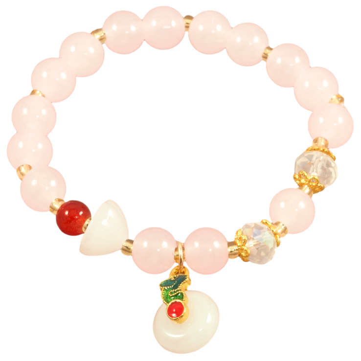 Браслет на гумці скло «Світло-рожеві намистини з підвіскою, ø 8мм» вільний розмір фото №3