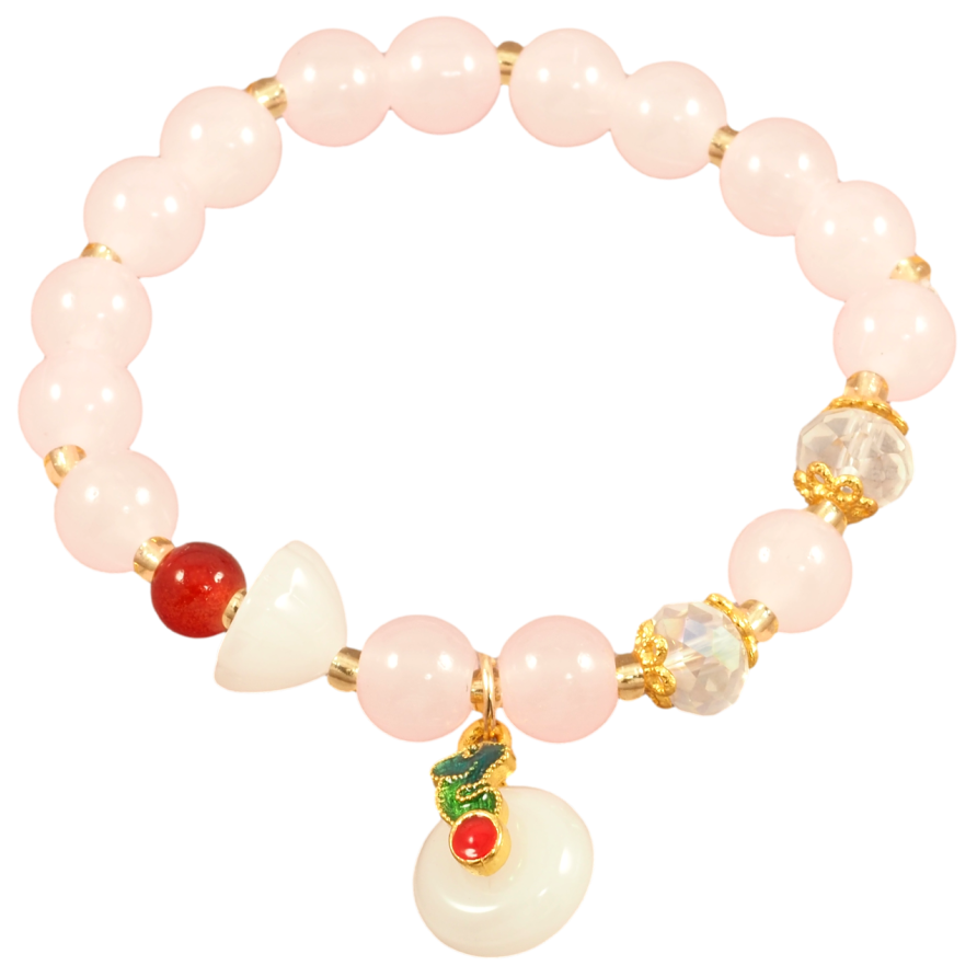 Браслет на резинке стекло Светло-розовые бусины с подвеской, ø 8мм свободный размер фото №1 Браслет на резинке стекло Светло-розовые бусины с подвеской, ø 8мм свободный размер фото №1