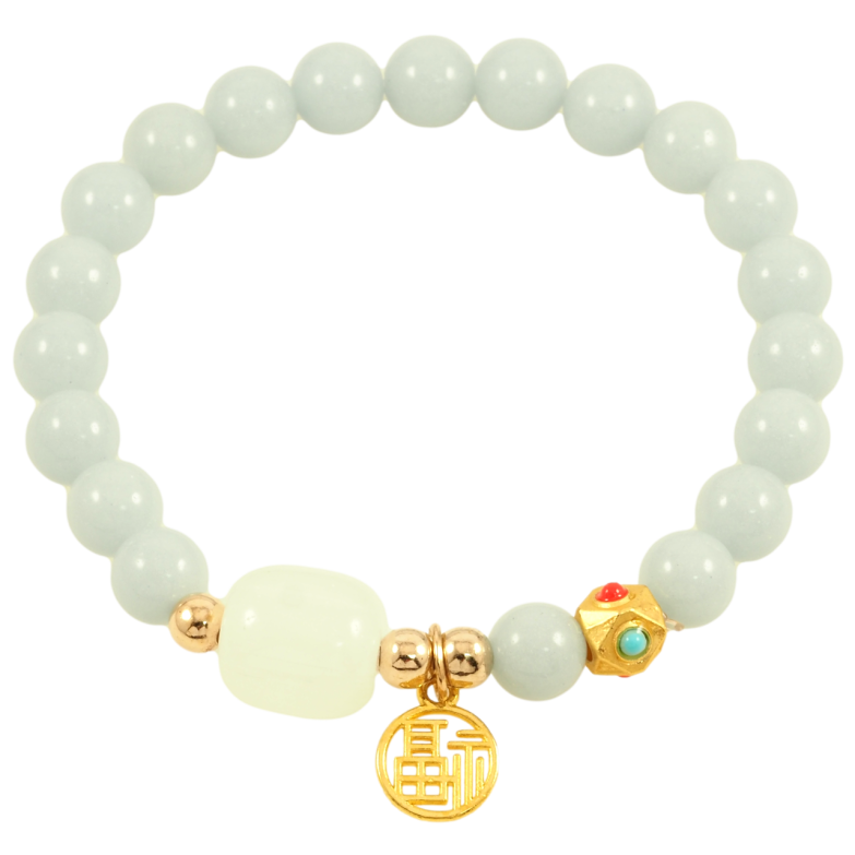 Браслет на гумці скло «Сіро-блакитні флуоресцентні (що світяться в темряві) намистини з підвіскою, ø 8мм» вільний розмір фото №3