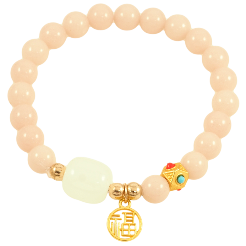 Браслет на гумці скло «Бежеві флуоресцентні (що світяться в темряві) намистини з підвіскою, ø 8мм» вільний розмір фото №1