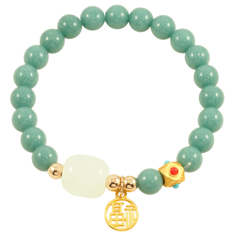 Браслет на гумці скло «Бірюзові флуоресцентні (що світяться в темряві) намистини з підвіскою, ø 8мм» вільний розмір фото №1