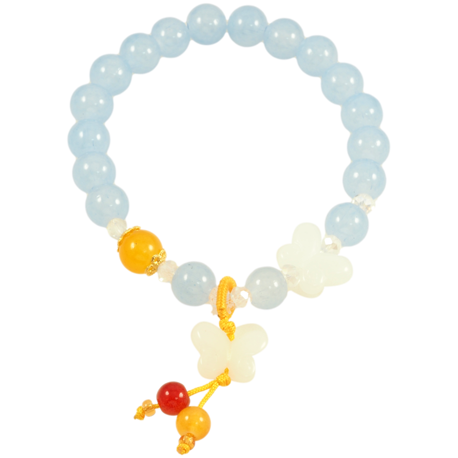 Браслет на гумці скло «Блакитні намистини з метеликами та підвіскою, ø 8мм» вільний розмір фото №1 Браслет на гумці скло «Блакитні намистини з метеликами та підвіскою, ø 8мм» вільний розмір фото №1