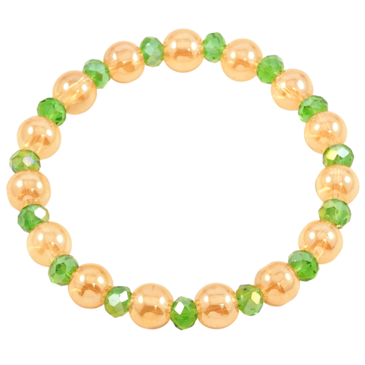 Браслет на гумці скло «Золотисто-зелені скляні намистини, ø 6мм і 8мм» вільний розмір фото №11