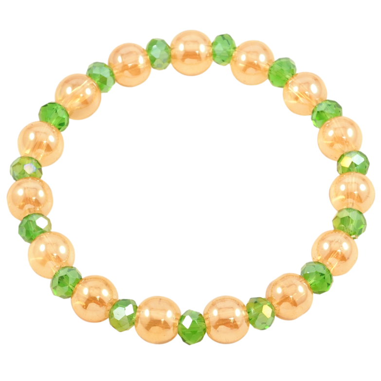 Браслет на резинке стекло Золотисто-зеленые стеклянные бусины, ø 6мм и 8мм свободный размер фото №1