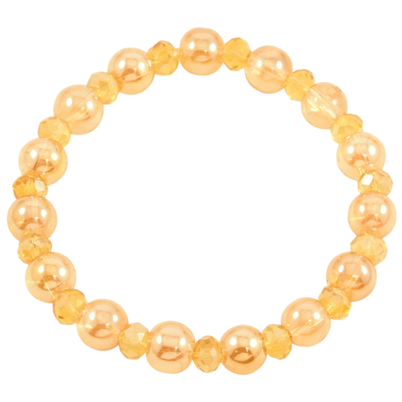 Браслет на гумці скло «Золотисті скляні намистини, ø 6мм і 8мм» вільний розмір фото №1