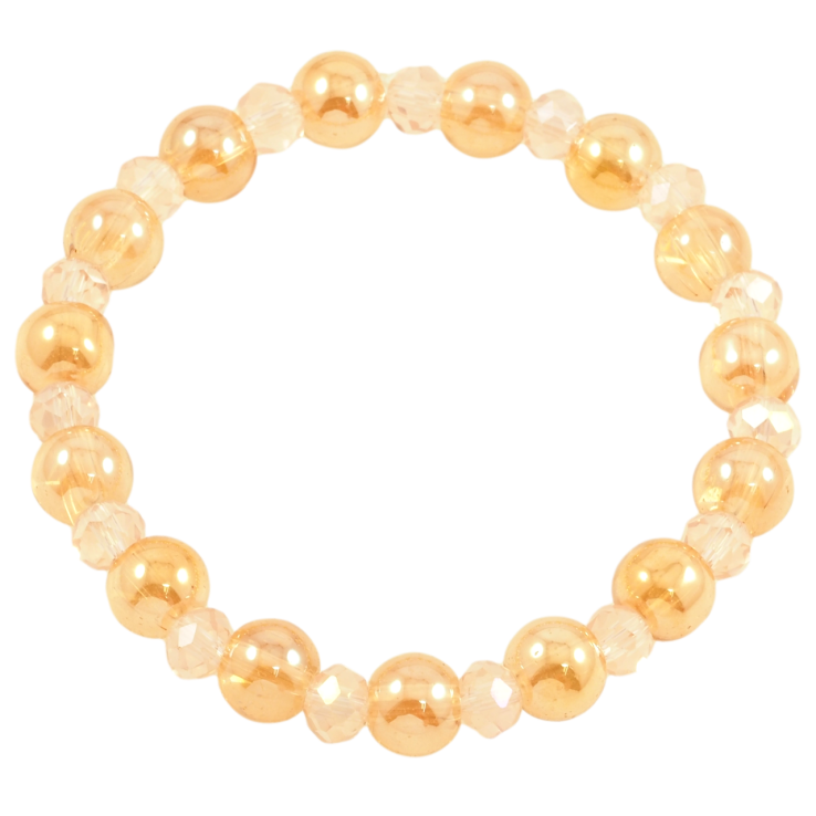 Браслет на гумці скло «Золотисто-рожеві скляні намистини, ø 6мм і 8мм» вільний розмір фото №18