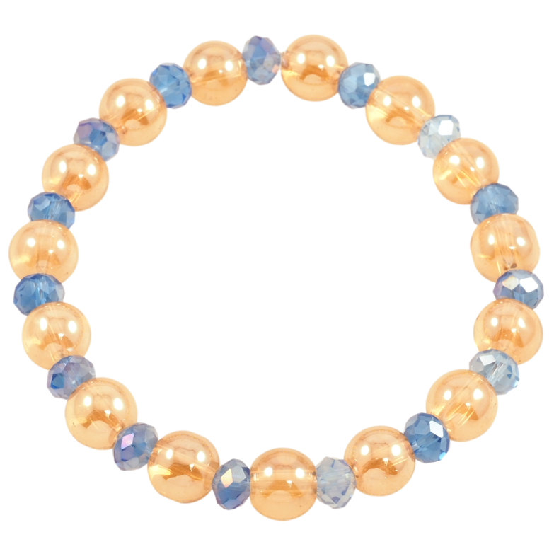 Браслет на резинке стекло Золотисто-голубые стеклянные бусины, ø 6мм и 8мм свободный размер фото №2