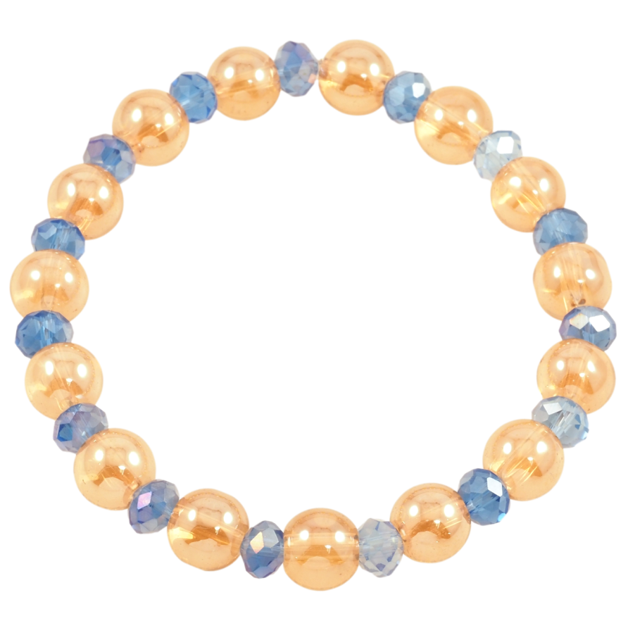 Браслет на резинке стекло Золотисто-голубые стеклянные бусины, ø 6мм и 8мм свободный размер фото №1