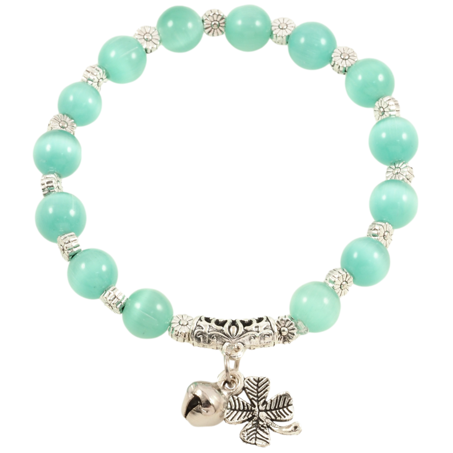 Браслет на гумці скло «М'ятні намистини «Котяче око» з підвіскою, ø 8мм» вільний розмір фото №1