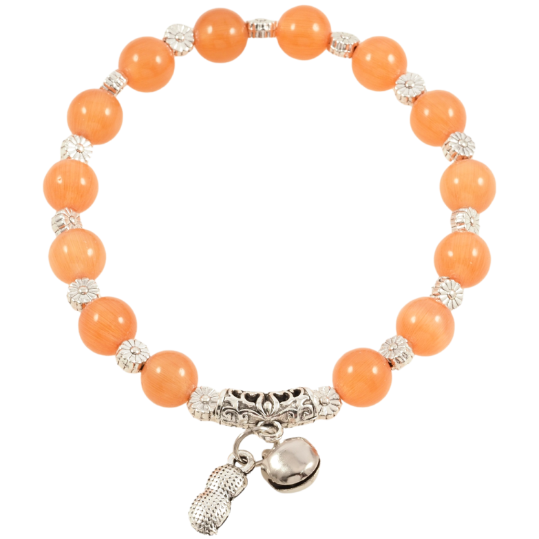 Браслет на гумці скло «Помаранчеві намистини «Котяче око» з підвіскою, ø 8мм» вільний розмір фото №1