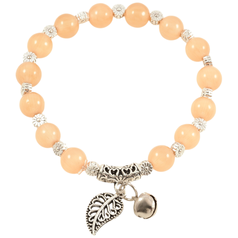 Браслет на гумці скло «Бежеві намистини «Котяче око» з підвіскою, ø 8мм» вільний розмір фото №1