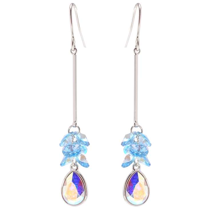 Серьги Xuping цвет Родий с кристаллами Swarovski французский замок Подвески с кристаллами Aquamarine и АВ фото №22