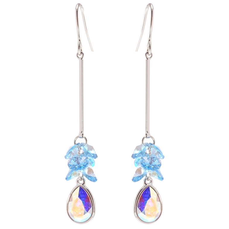 Сережки Xuping колір Родій з кристалами Swarovski французький замок Підвіски з кристалами Aquamarine та АВ фото №1 Сережки Xuping колір Родій з кристалами Swarovski французький замок Підвіски з кристалами Aquamarine та АВ фото №1