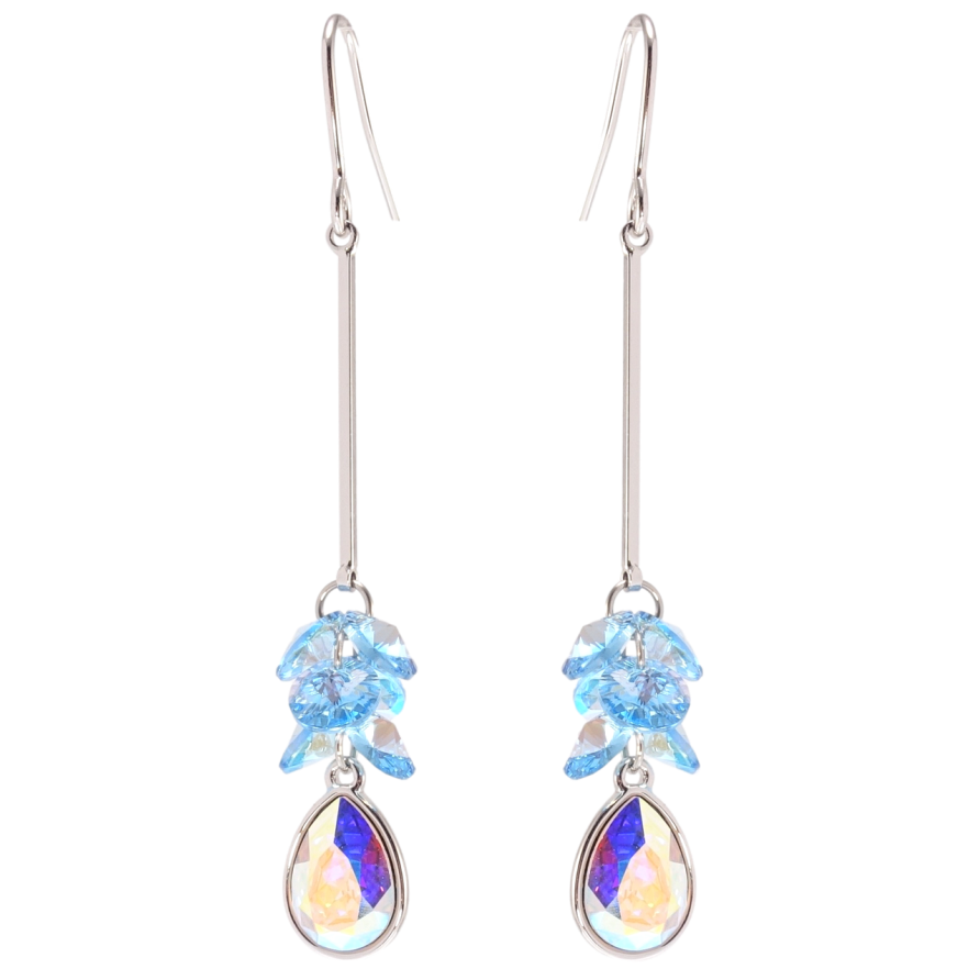 Серьги Xuping цвет Родий с кристаллами Swarovski французский замок Подвески с кристаллами Aquamarine и АВ фото №1 Серьги Xuping цвет Родий с кристаллами Swarovski французский замок Подвески с кристаллами Aquamarine и АВ фото №1