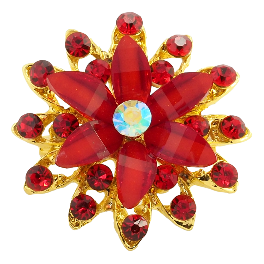 Брошка Квітка з червоними стразами фото №1 Брошка Квітка з червоними стразами фото №1