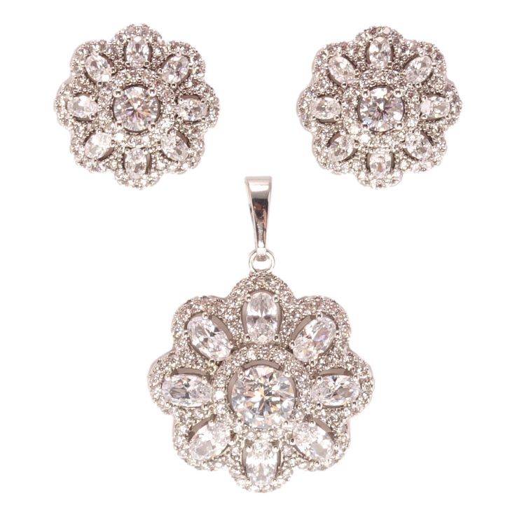 Набір Xuping Родій Сережки Кулон Квіти з фіанітами фото №19