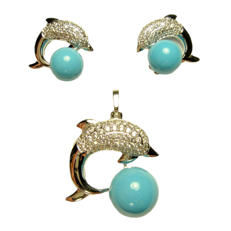 Набір Xuping Родій Сережки Кулон Дельфін з Блакитною Бусиною фото №21