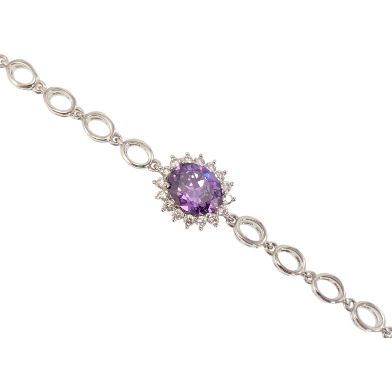 Браслет Xuping Родий Сиреневый кристалл в лучистом обрамлении циркония длина 17.5см х 5-12мм фото №1