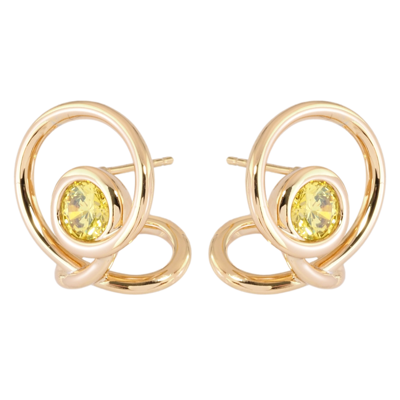Сережки Xuping JEAN GOUJON Позолота 18К пусети «Закручений візерунок з жовтими фіанітами» фото №2 Сережки Xuping JEAN GOUJON Позолота 18К пусети «Закручений візерунок з жовтими фіанітами» фото №2