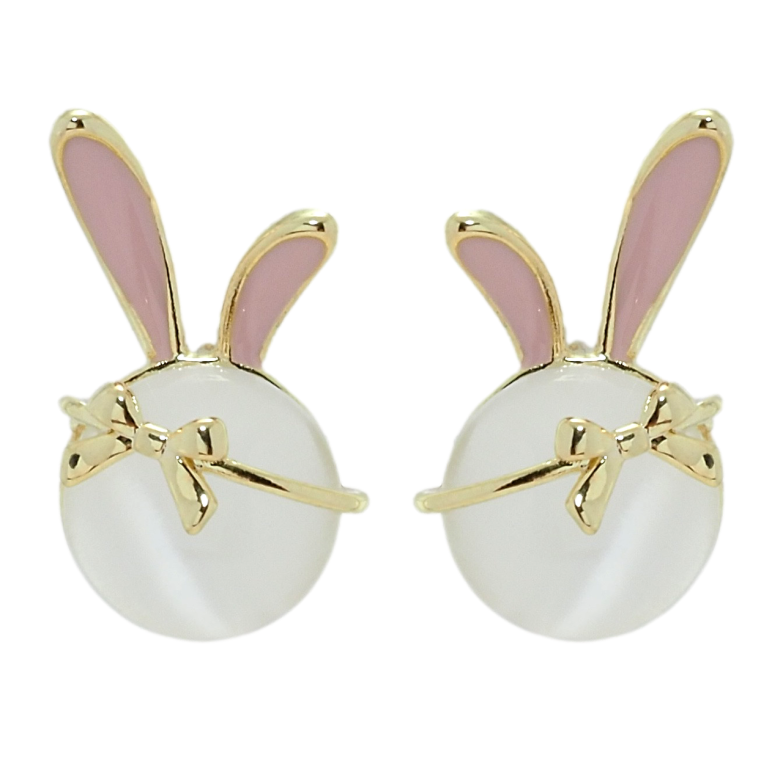 Серьги Xuping QQMM Позолота 14K пусеты Зайчики с кошачьим глазом и прокраской розовой эмалью фото №2 Серьги Xuping QQMM Позолота 14K пусеты Зайчики с кошачьим глазом и прокраской розовой эмалью фото №2
