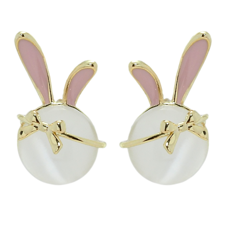 Серьги Xuping QQMM Позолота 14K пусеты Зайчики с кошачьим глазом и прокраской розовой эмалью фото №1 Серьги Xuping QQMM Позолота 14K пусеты Зайчики с кошачьим глазом и прокраской розовой эмалью фото №1