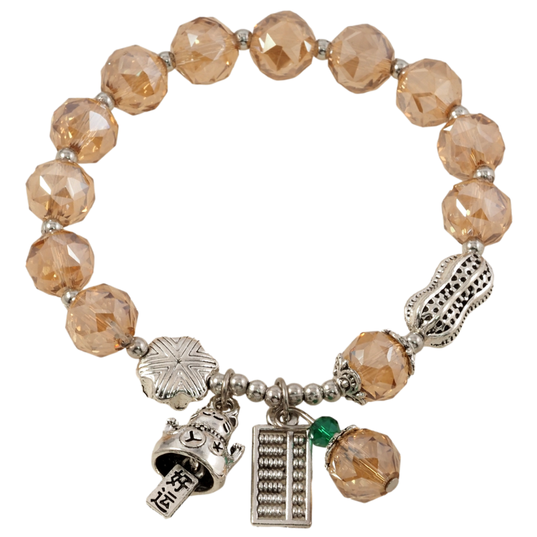 Браслет на гумці скло «Золотисті скляні намистини з підвісками, ø 10мм» вільний розмір фото №1 Браслет на гумці скло «Золотисті скляні намистини з підвісками, ø 10мм» вільний розмір фото №1