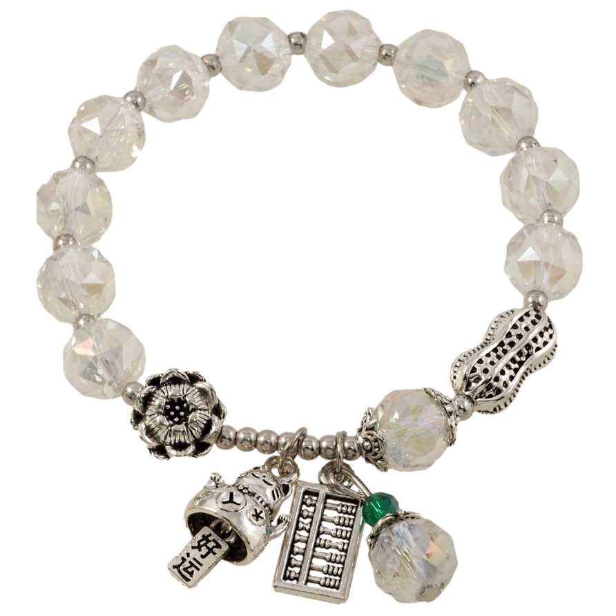 Браслет на резинке стекло Прозрачные стеклянные бусины с подвесками, ø 10мм свободный размер фото №1