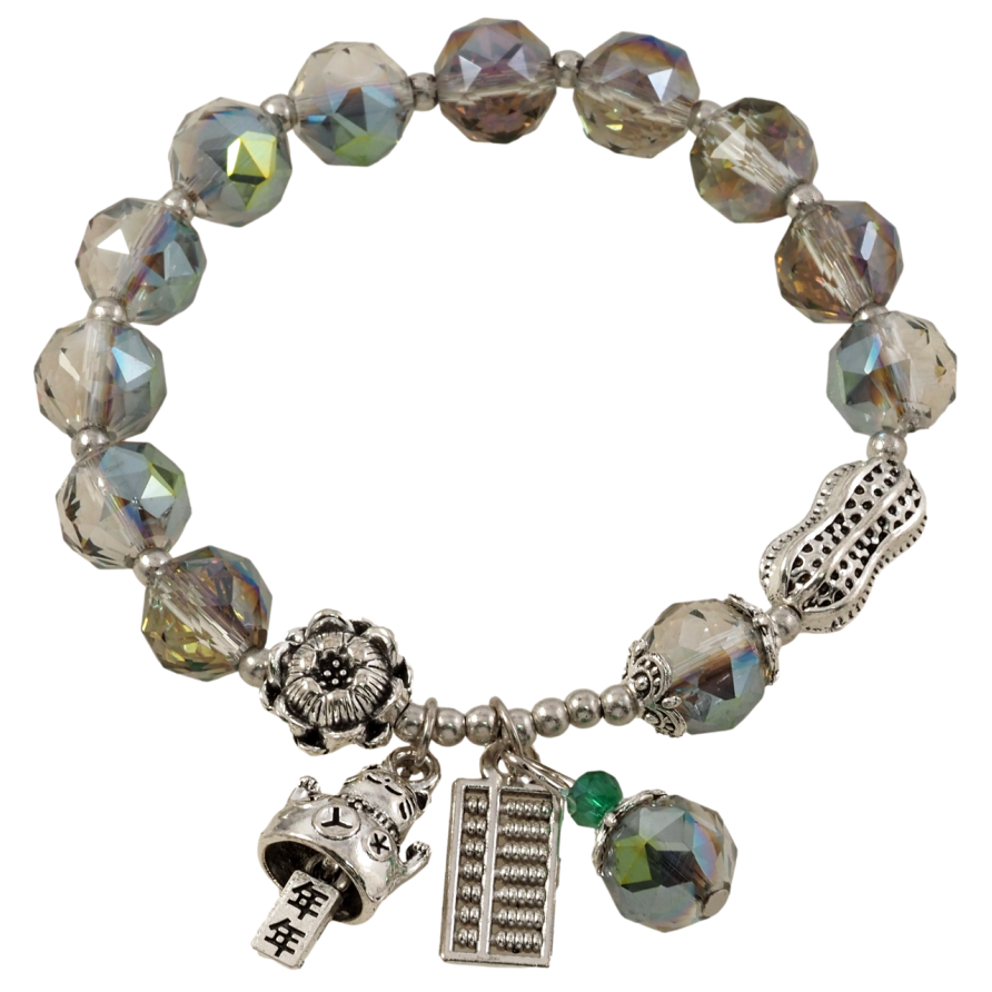 Браслет на резинке стекло Серо-хамелеоновые стеклянные бусины с подвесками, ø 10мм свободный размер фото №1