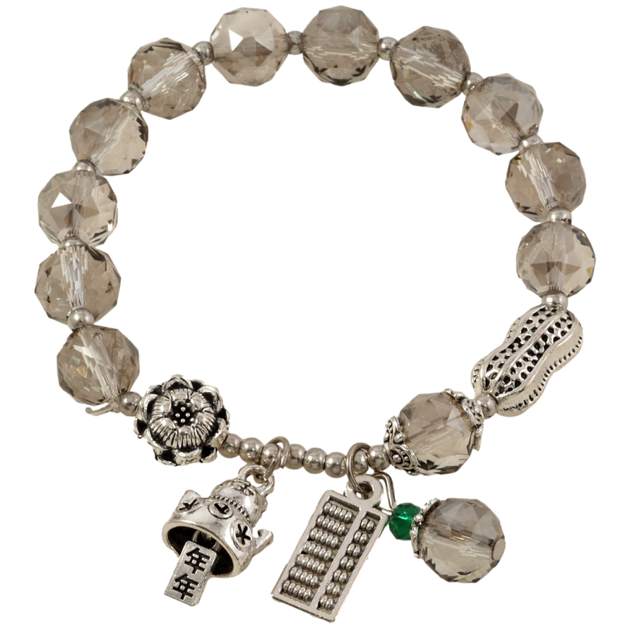 Браслет на резинке стекло Серые стеклянные бусины с подвесками, ø 10мм свободный размер фото №1