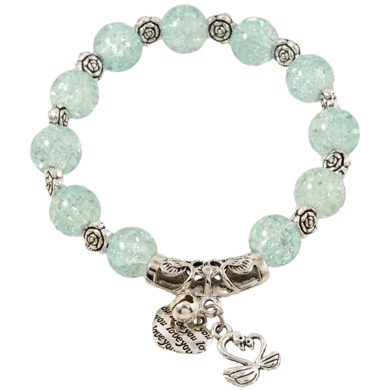 Браслет на резинке стекло Голубые бусины Битое стекло с цветочками и подвесками, ø 10мм свободный размер фото №1