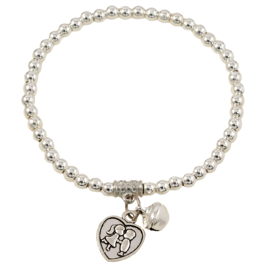 Браслет на резинке пластик Серебристые бусины с подвесками, ø 4мм свободный размер фото №1