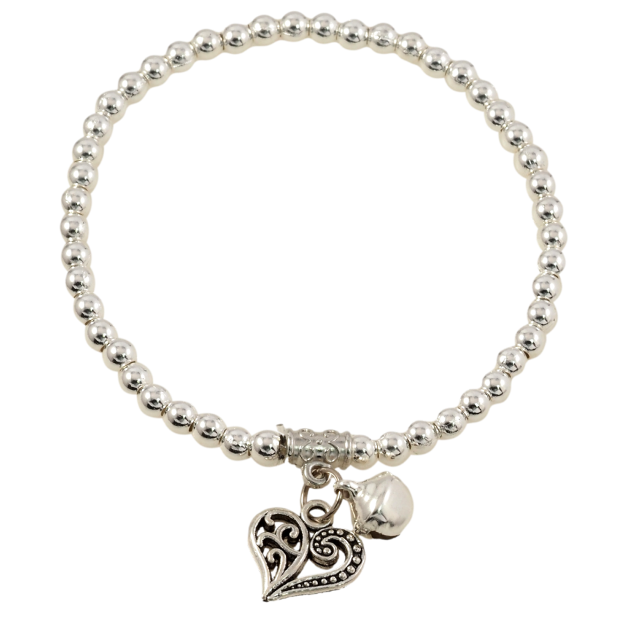 Браслет на резинке пластик Серебристые бусины с подвесками, ø 4мм свободный размер фото №1