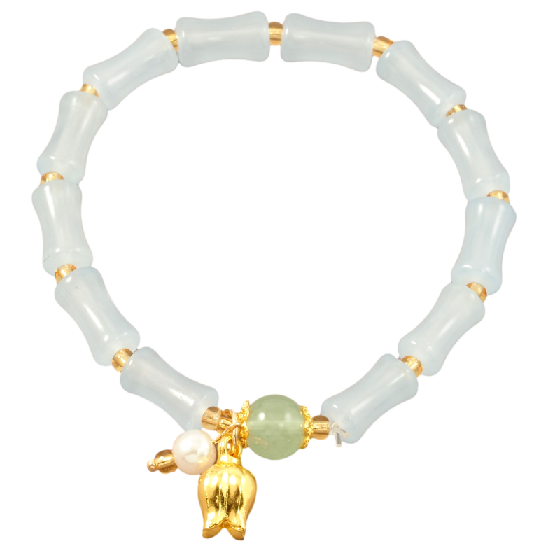 Браслет на гумці скло «Декоративні блакитні намистини з підвісками, ø 6мм» вільний розмір фото №1