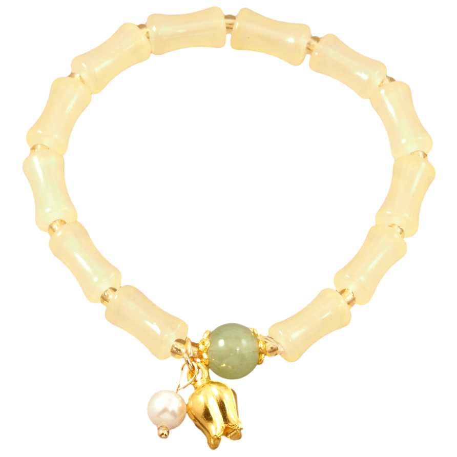 Браслет на резинке стекло Декоративные желтые бусины с подвесками, ø 6мм свободный размер фото №1