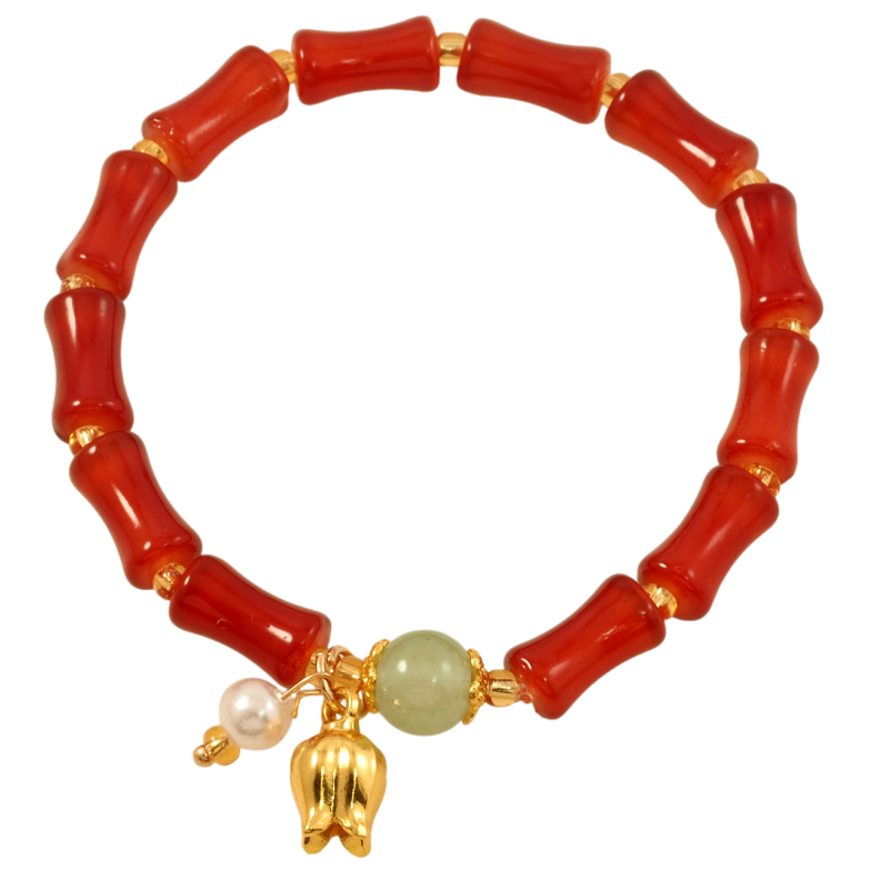 Браслет на гумці скло «Декоративні коричневі намистини з підвісками, ø 6мм» вільний розмір фото №1