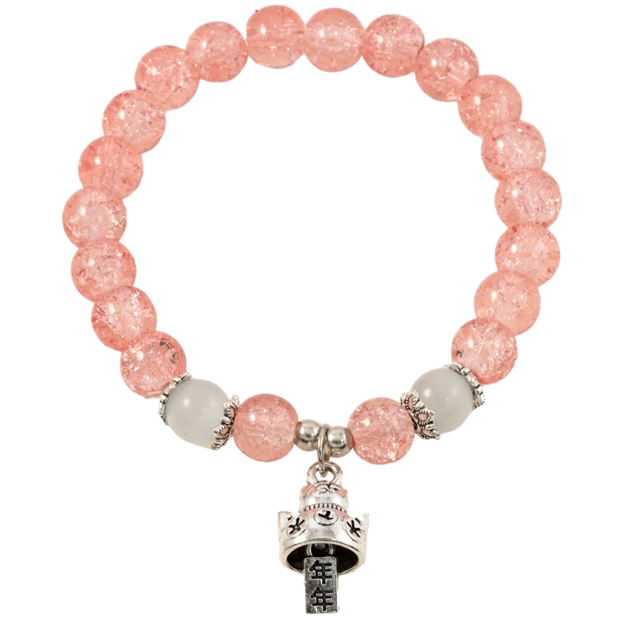 Браслет на резинке стекло Розовые бусины Битое стекло с подвеской кот, ø 8мм свободный размер фото №1