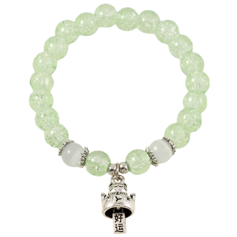 Браслет на резинке стекло Зеленые бусины Битое стекло с подвеской кот, ø 8мм свободный размер фото №16