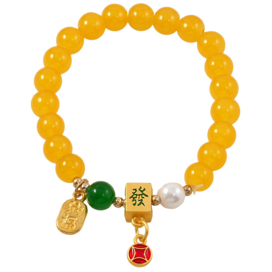 Браслет на резинке стекло Желтые бусины и подвески с китайскими иероглифами, ø 8мм свободный размер фото №1 Браслет на резинке стекло Желтые бусины и подвески с китайскими иероглифами, ø 8мм свободный размер фото №1