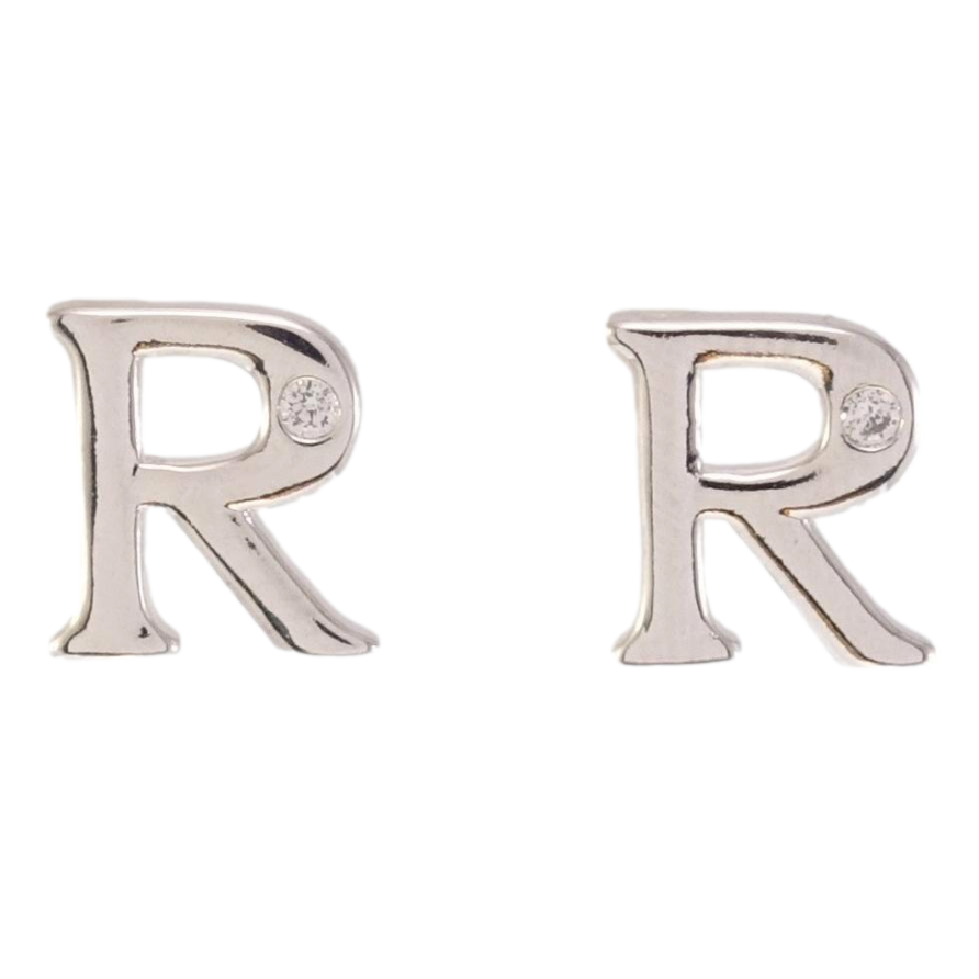 Сережки Xuping Родій пусети Літери R із вставкою цирконій фото №1