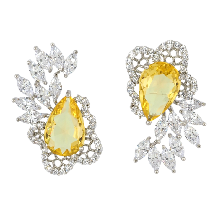 Серьги Xuping Родий пусеты Ассиметричный узор с цирконием и желтыми фианитами фото №13 Серьги Xuping Родий пусеты Ассиметричный узор с цирконием и желтыми фианитами фото №13