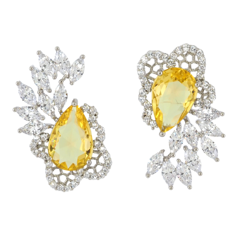 Сережки Xuping Родій пусети Асиметричний візерунок з цирконієм і жовтими фіанітами фото №1