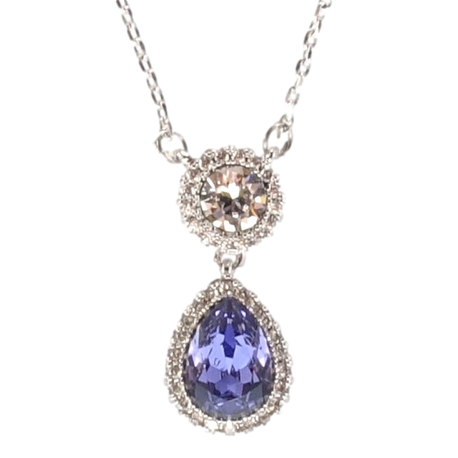 Кулон Xuping колір Родій з кристалами Swarovski на ланцюжку Кристали Коло і Темно-Бузкова Крапля довжина 43-48см фото №1