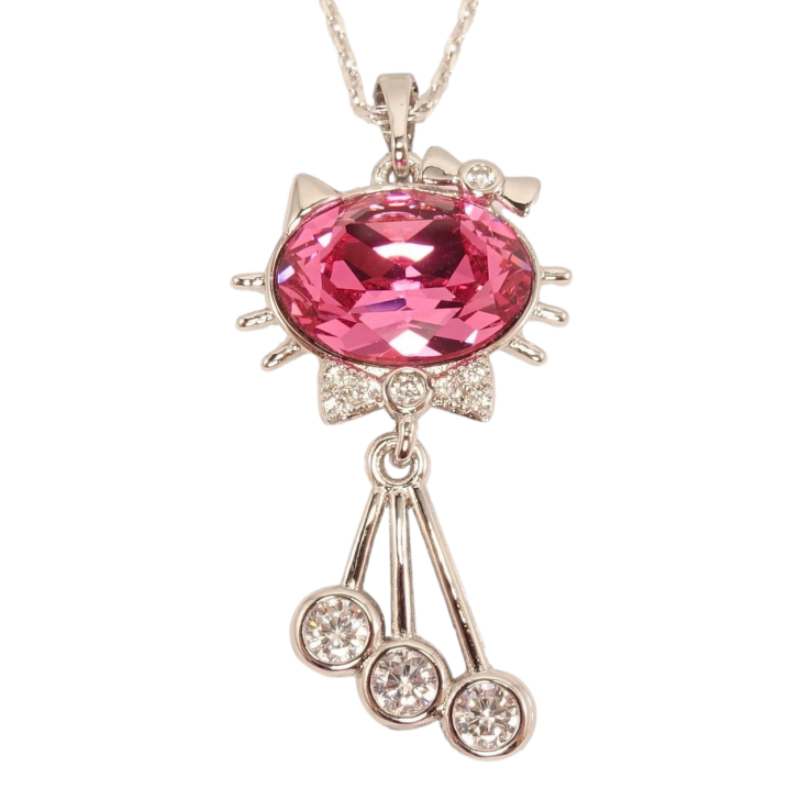 Кулон Xuping колір Родій із кристалами Swarovski на ланцюжку Котик із кристалом Rose довжина 40-45см х 1мм фото №3